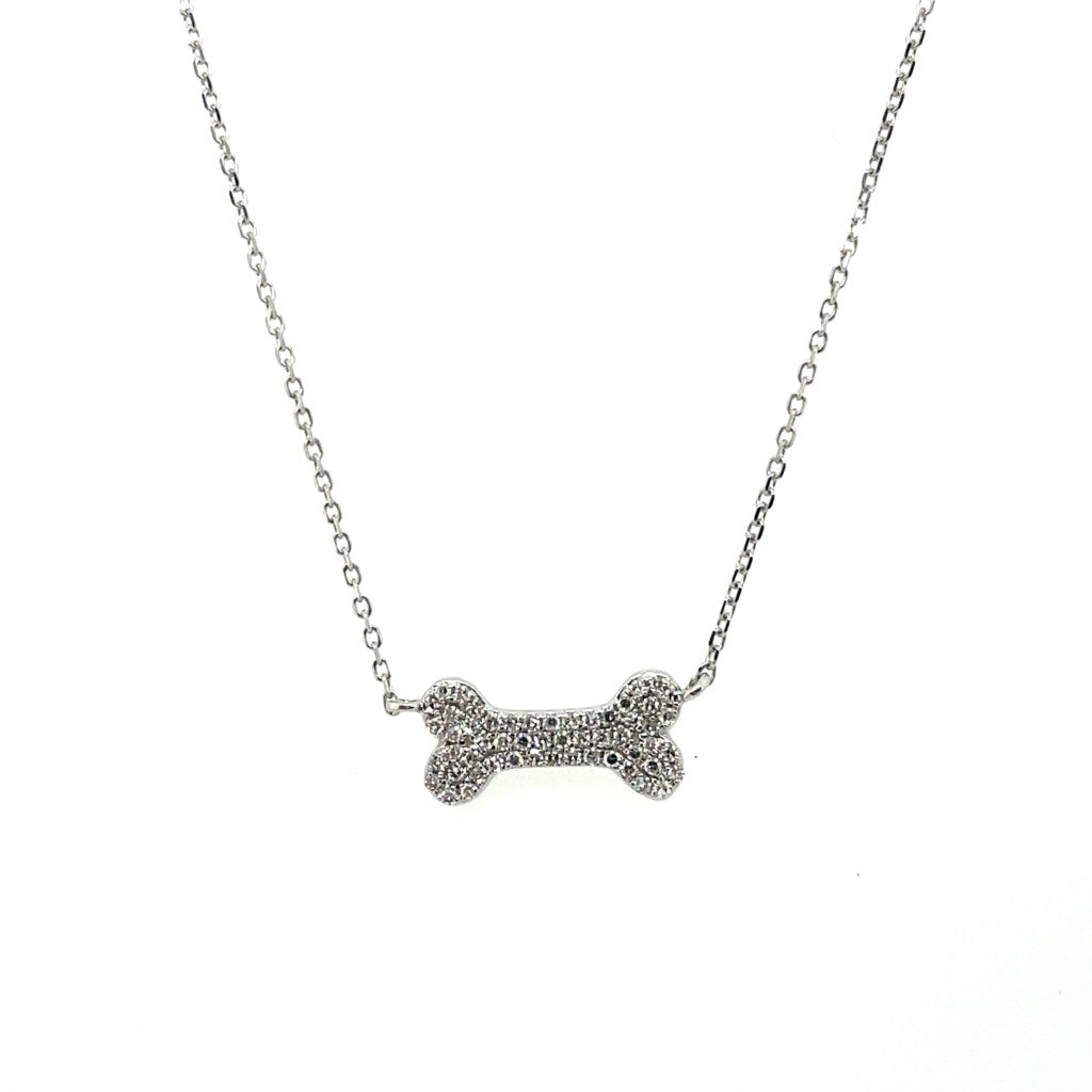 14kt White Gold Diamond Dog Bone Necklace