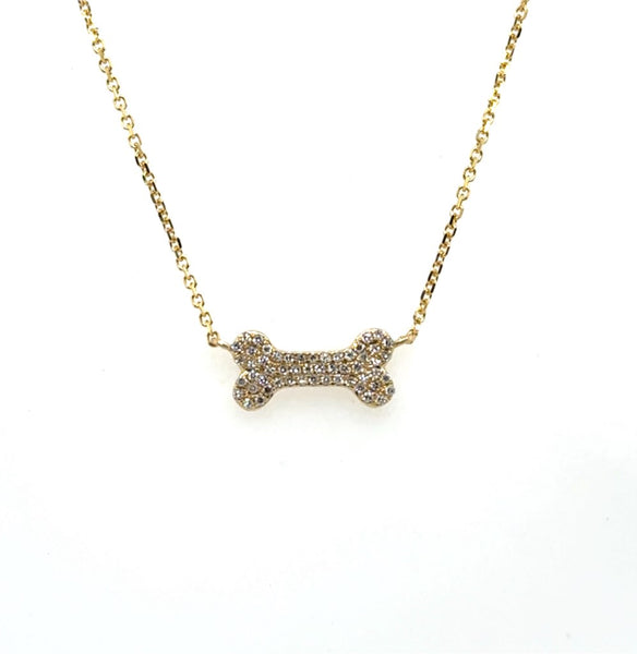 14kt Yellow Gold Diamond Dog Bone Necklace