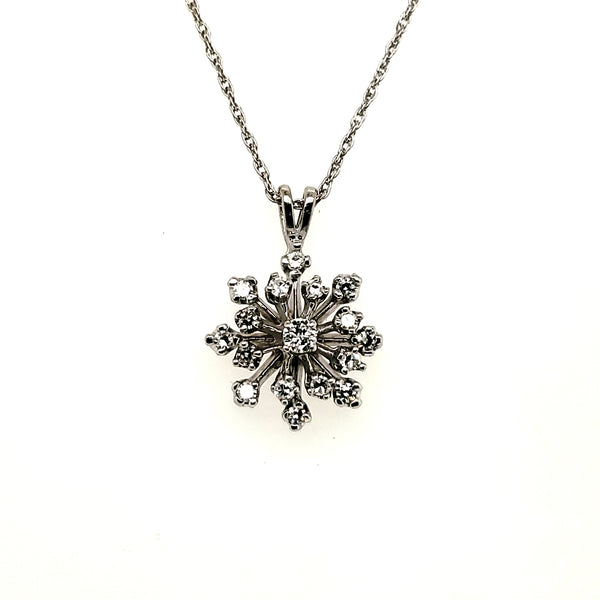 Vintage 14kt White Gold and Diamond Snowflake Pendant