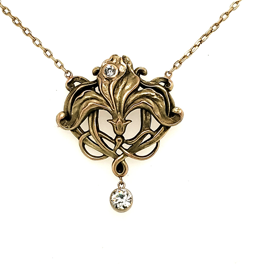 Antique Art Nouveau 18kt Yellow Gold and Diamond Necklace