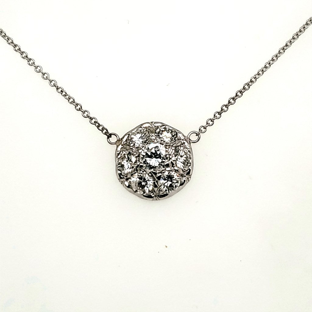 Vintage 14kt White Gold Round Diamond Circle Necklace