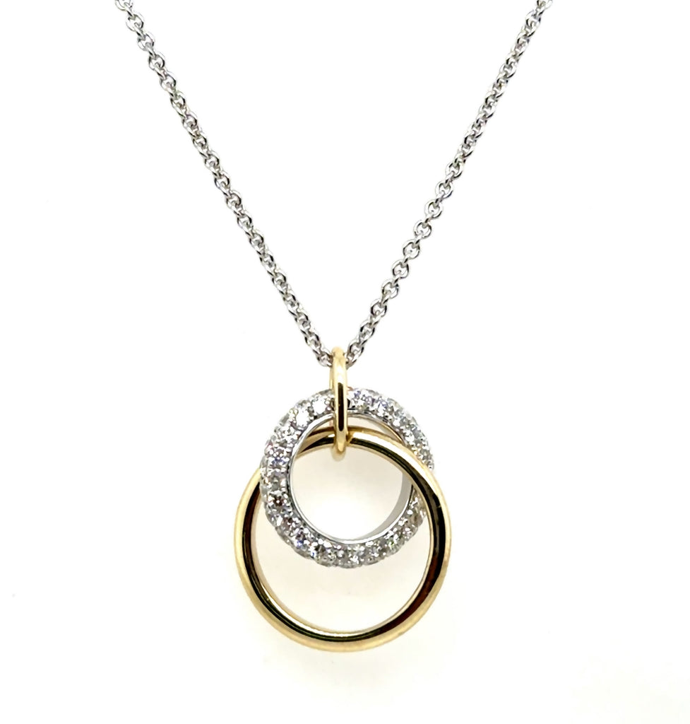 14Kt Two Tone Gold Pave Diamond Double Circle Necklace