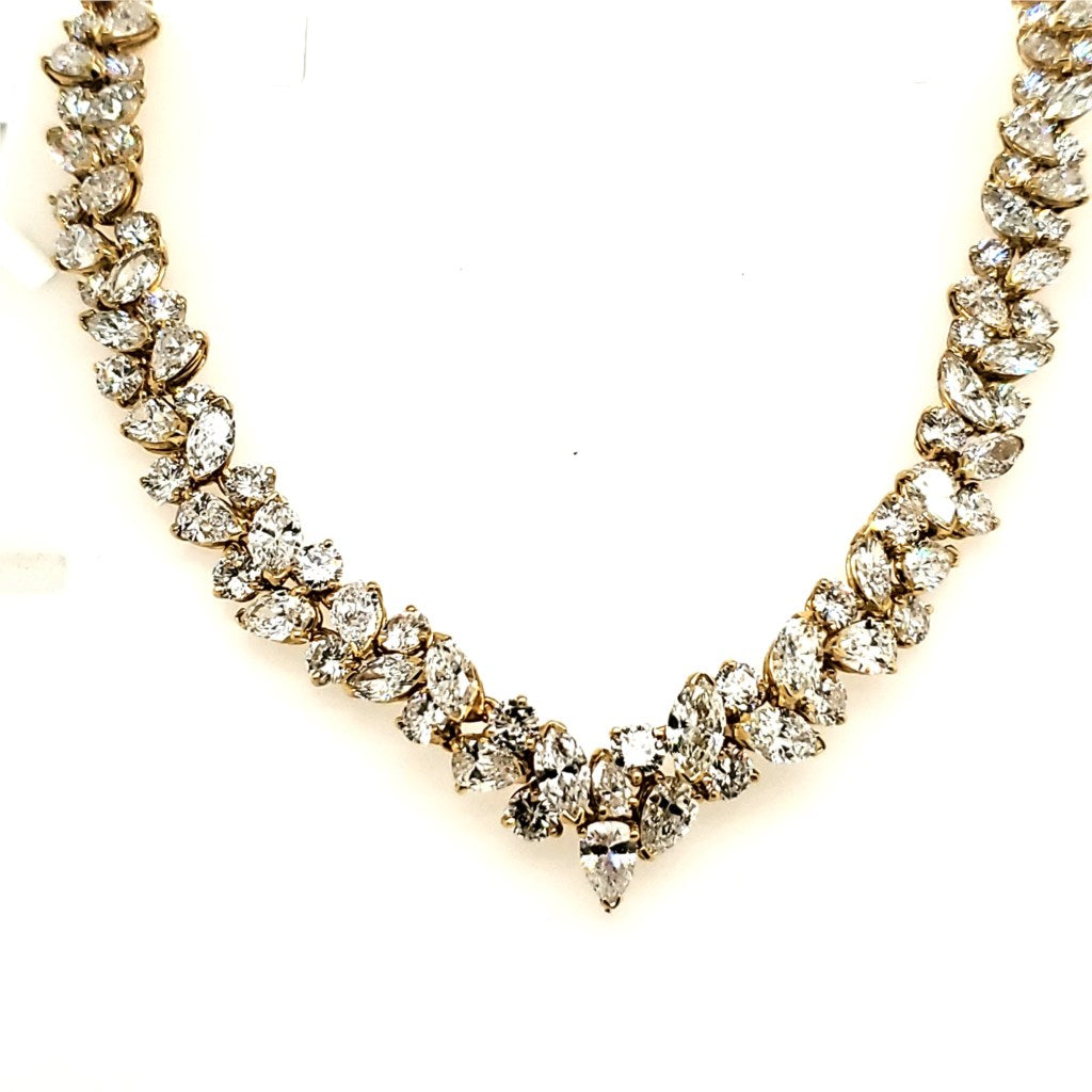 18kt Yellow Gold Round Pear and Marquise Shaped Diamond Choker Necklace