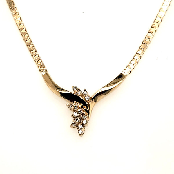 14kt Yellow Gold and Diamond V Necklace