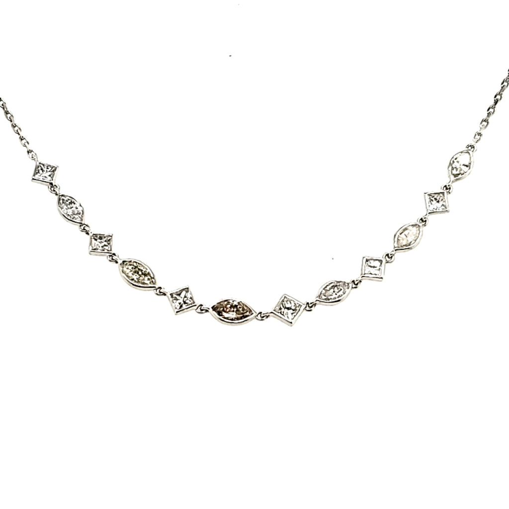 14kt White Gold Marquise and Princess Cut Diamond Necklace