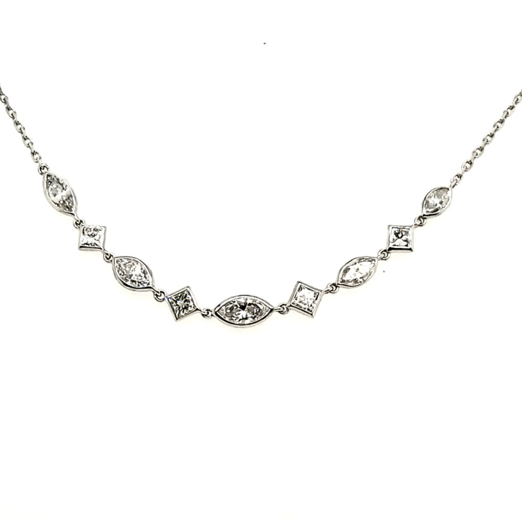 14kt White Gold Marquise and Princess Cut Diamond Necklace