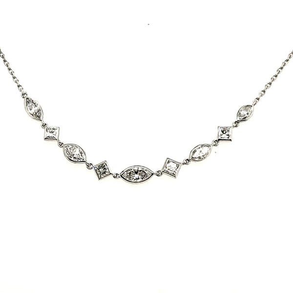 14kt White Gold Marquise and Princess Cut Diamond Necklace