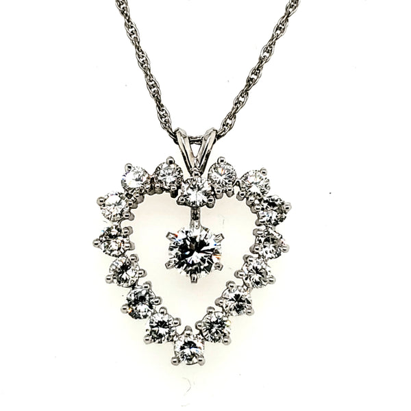 14kt White Gold 2.75 Carat Total Weight Diamond Heart Pendant