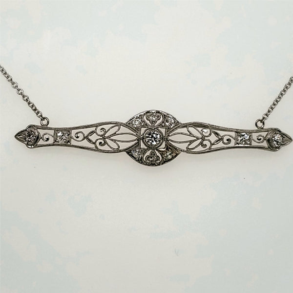 Art Deco Platinum and Diamond East/West Filigree Diamond Necklace