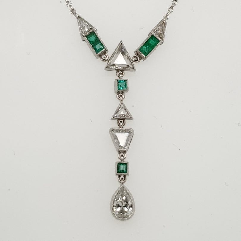 Art Deco Platinum Diamond and Emerald Necklace
