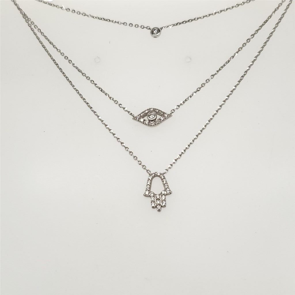 18Kt White Gold Triple Strand Diamond Necklace