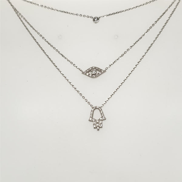 18Kt White Gold Triple Strand Diamond Necklace