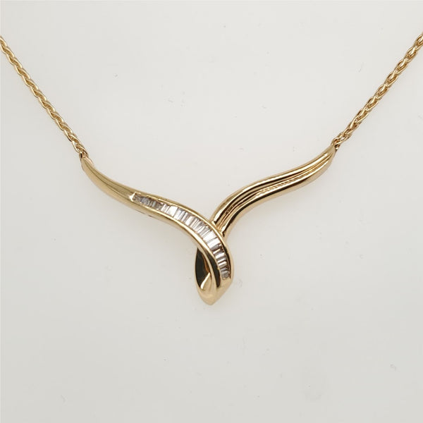 14kt Yellow Gold and Diamond V Shaped Necklace