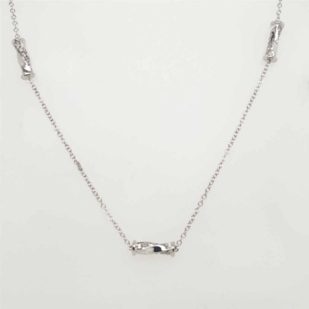 14kt White Gold 26"" Diamond Station Necklace