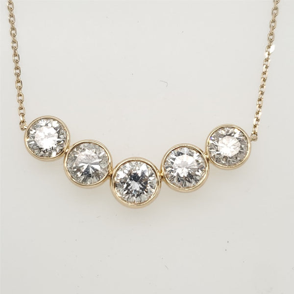 14kt Yellow Gold Bezel Set Round Brilliant Cut Diamond Necklace