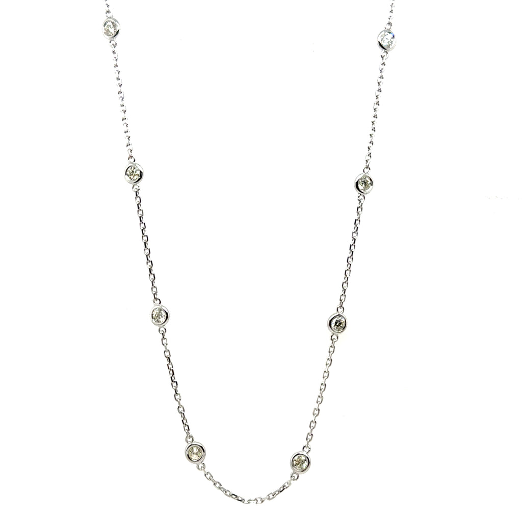 1.03 Ctw 14Kt White Gold Bezel Set Diamonds By The Yard Necklace
