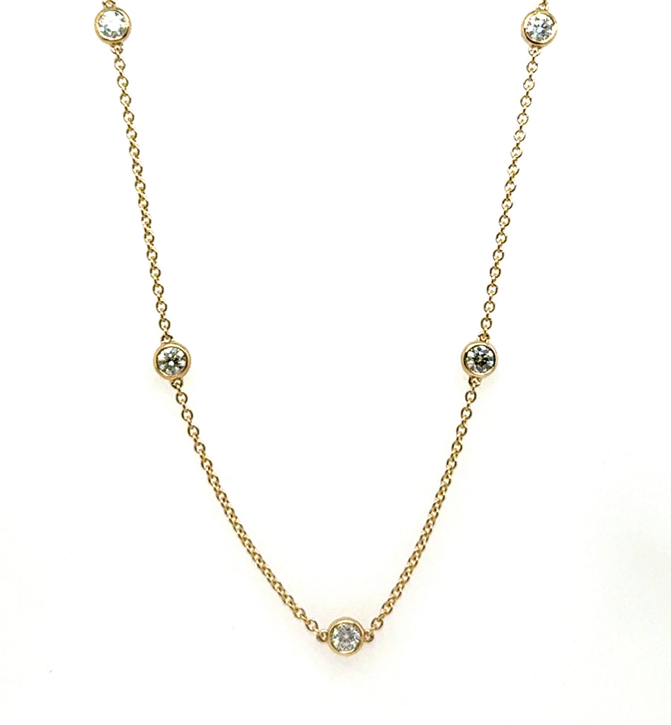 1.03 Ctw 14Kt Yellow Gold Bezel Set Diamonds By The Yard Necklace