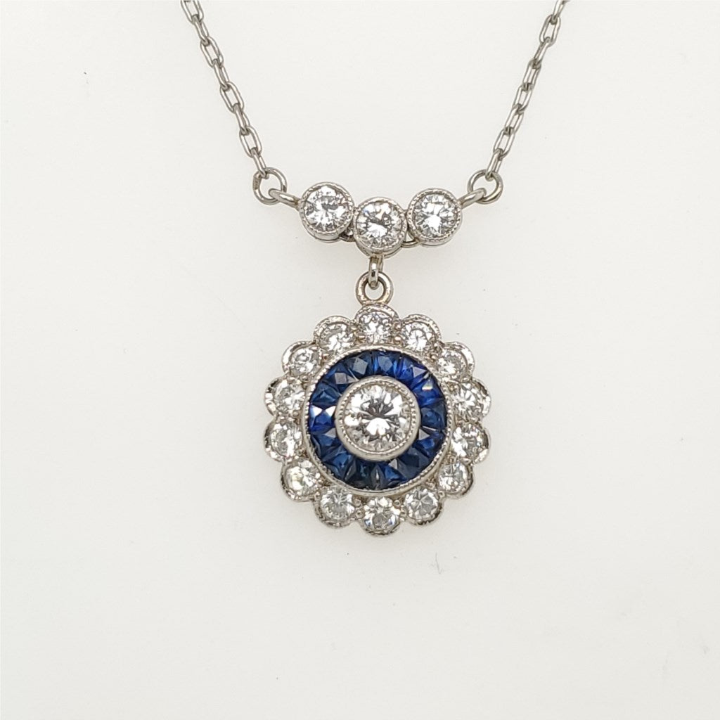 Platinum Art Deco Style Diamond And Sapphire Necklace