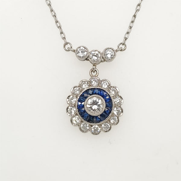 Platinum Art Deco Style Diamond And Sapphire Necklace