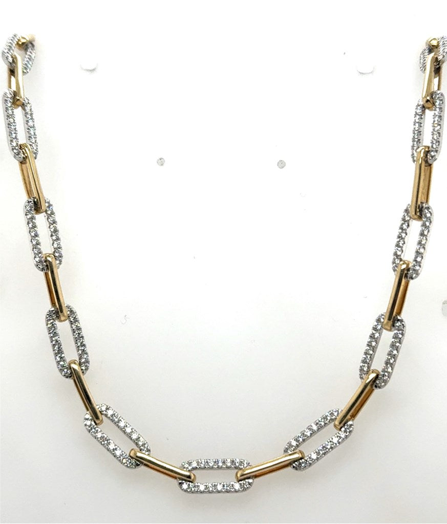 3.30 Ctw 14Kt White And Yellow Gold Diamond Paper Clip Necklace