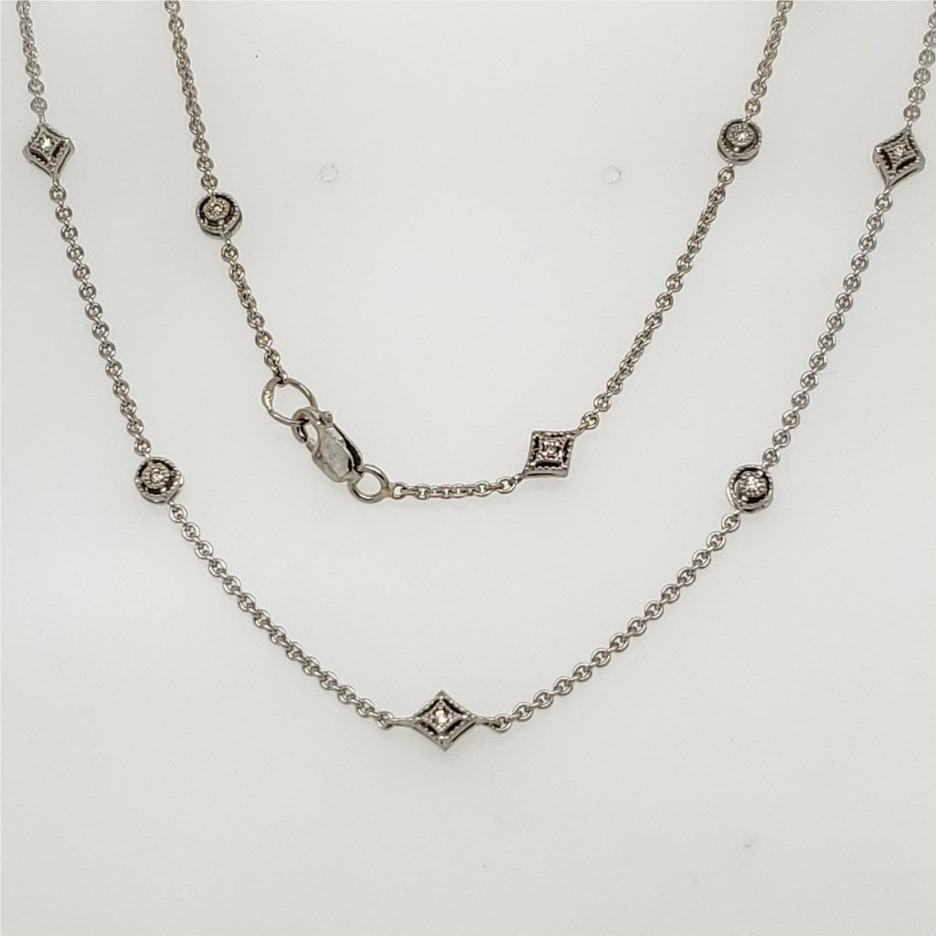 18kt White Gold 26"" Long Diamond Station Necklace