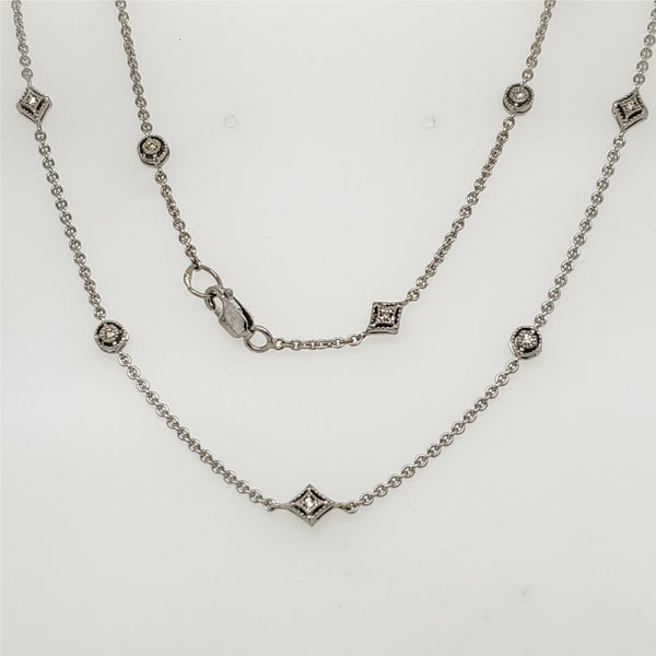 18kt White Gold 26"" Long Diamond Station Necklace