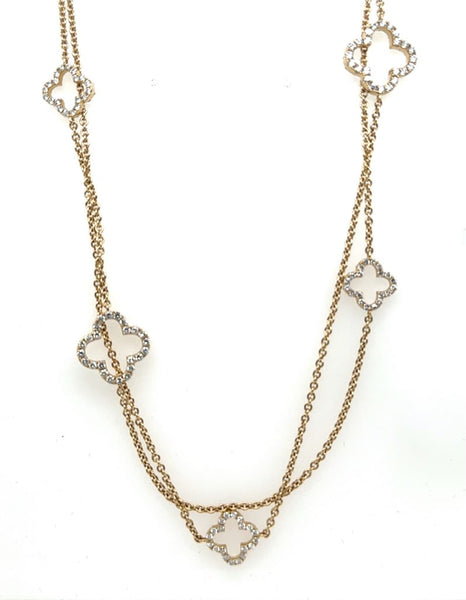 3.55 Ctw 14Kt Yellow Clover Style Diamond Necklace