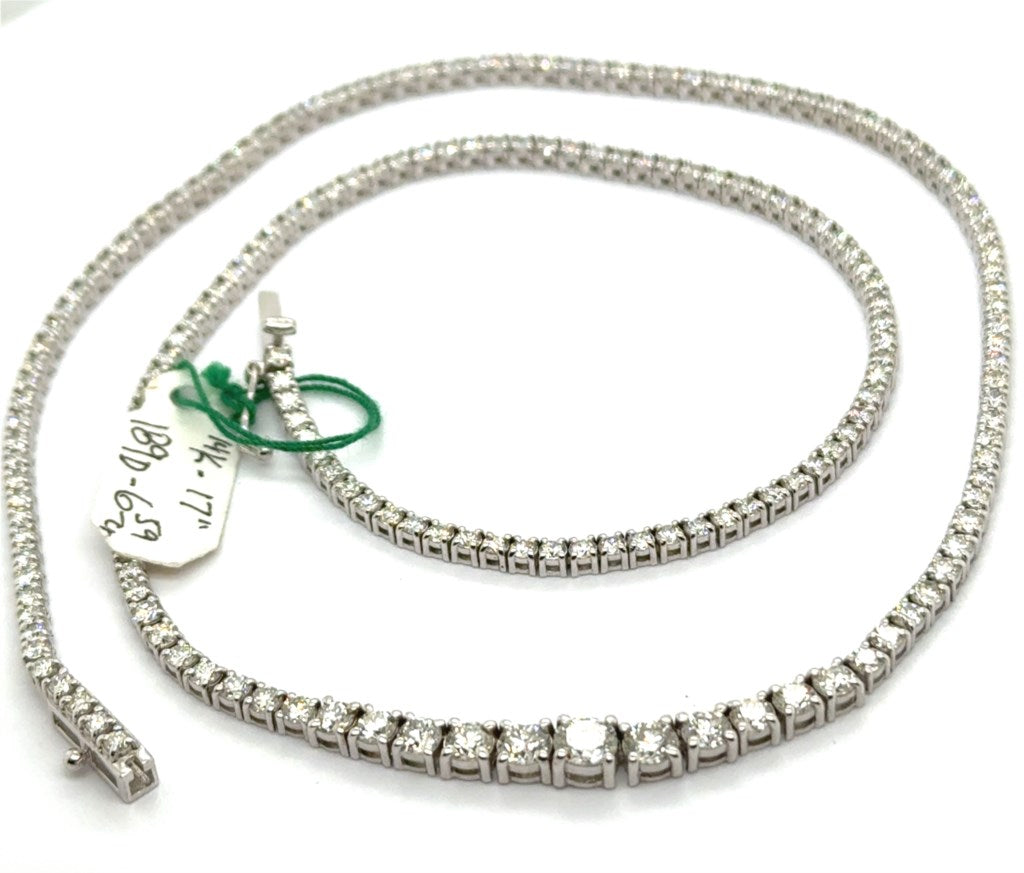 14Kt White Gold 6.59Ctw Diamond Graduated Riviera Necklace 17""