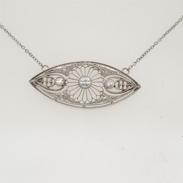 Art Deco Platinum and Diamond Filigree East/West Necklace