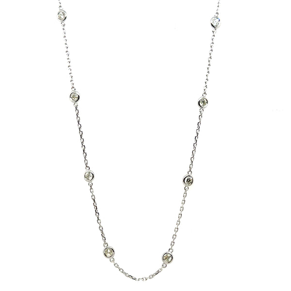 .75 Ctw 14Kt White Gold Bezel Set Diamonds By The Yard Necklace