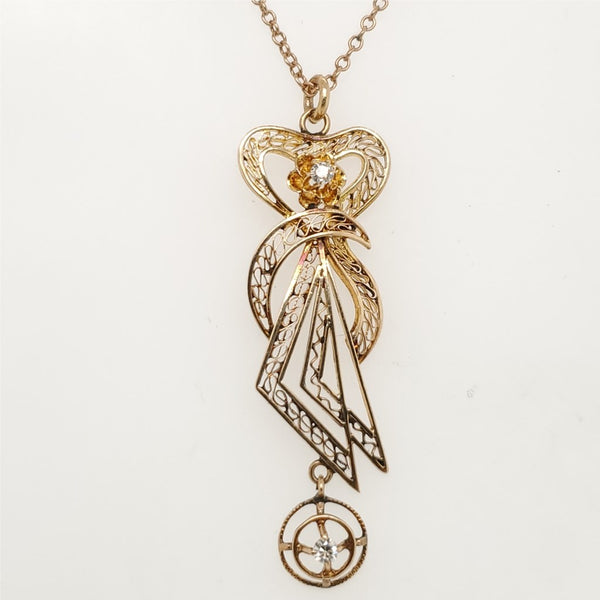 Antique Victorian 14kt Yellow Gold Diamond Lavalier Pendant