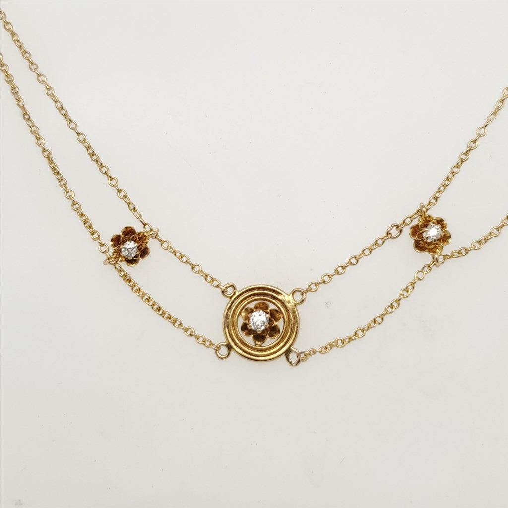 Antique Victorian 10kt Yellow Gold and Diamond Festoon Necklace