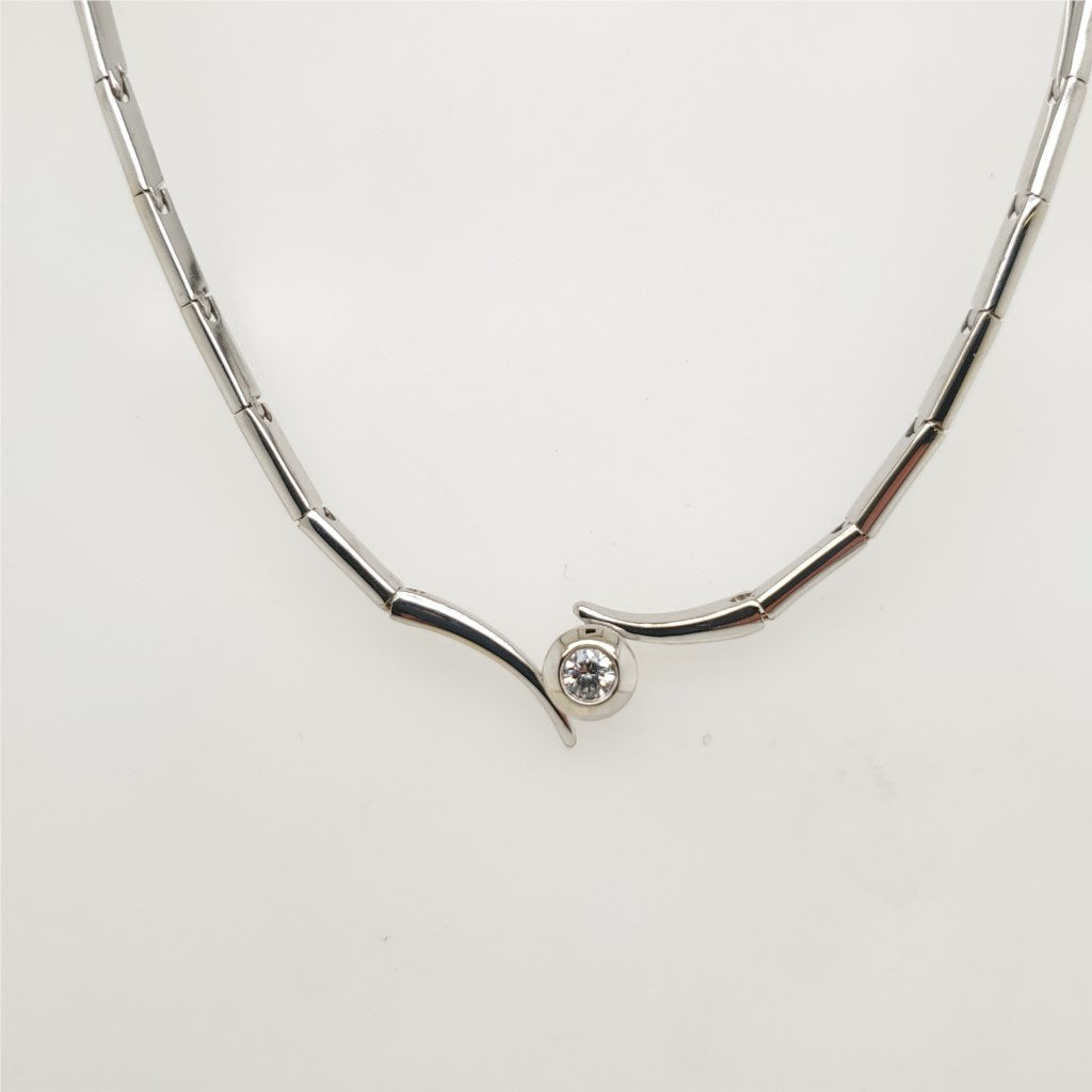 14kt White Gold Bezel Set Diamond Necklace