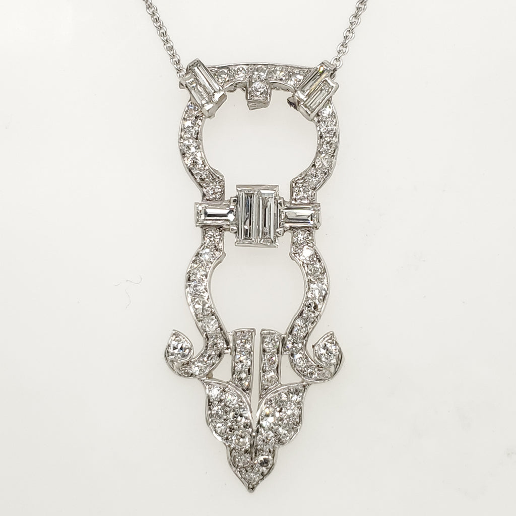 Art Deco Platinum and Diamond Lavalier Pendant