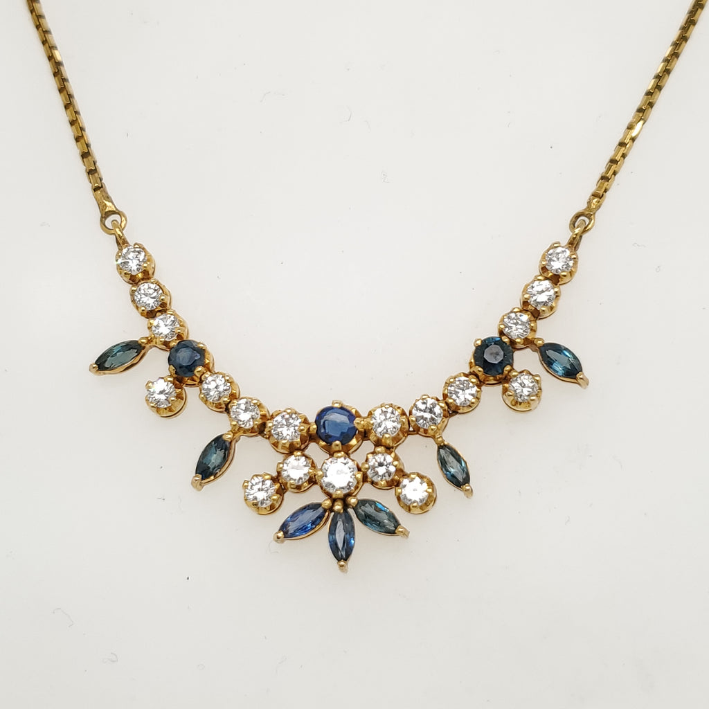 Vintage 14kt Yellow Gold Sapphire and Diamond Necklace