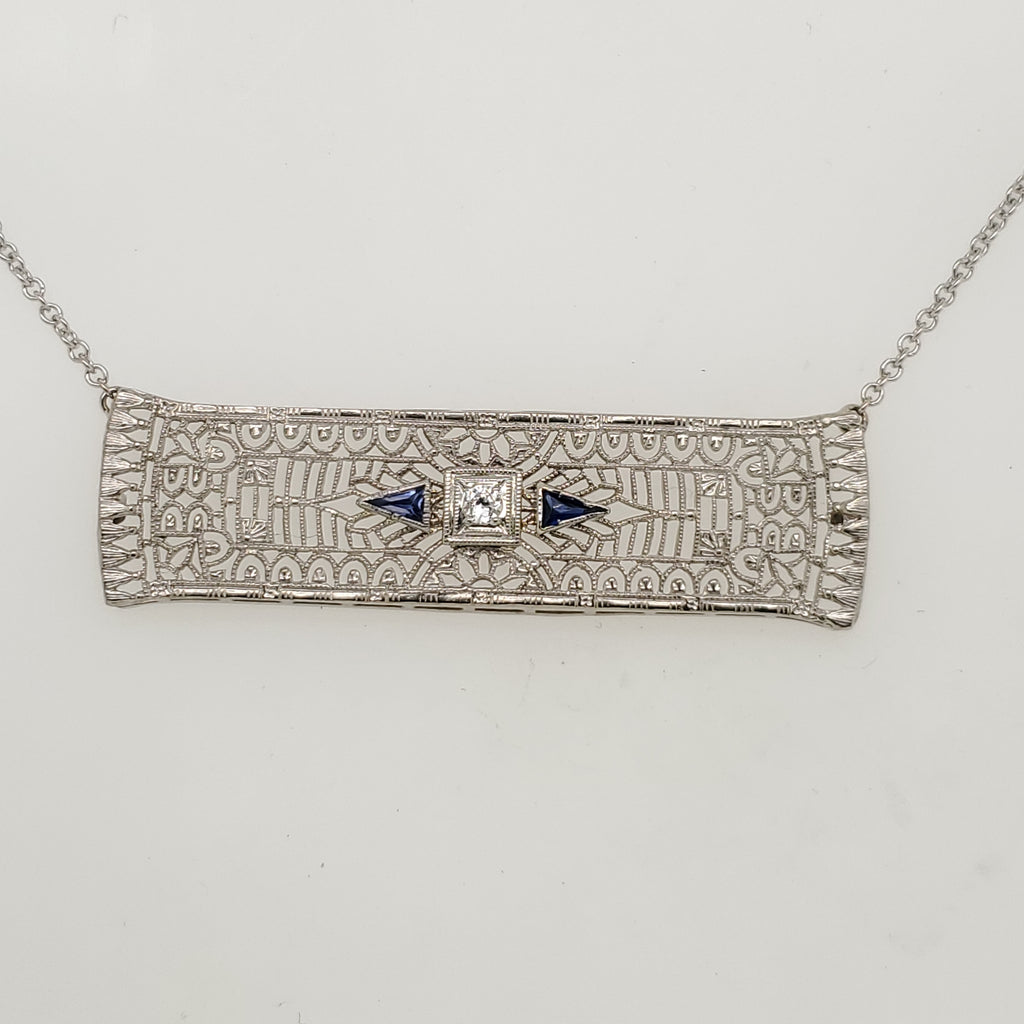 Art Deco 10kt White Gold Diamond East/West Necklace