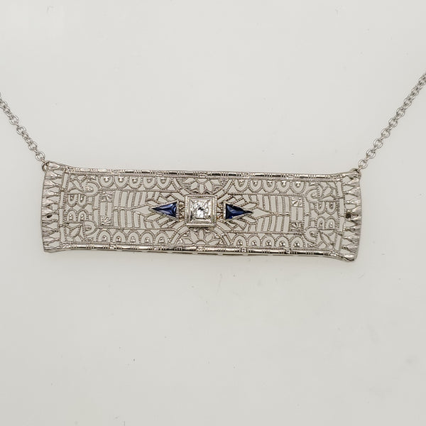 Art Deco 10kt White Gold Diamond East/West Necklace