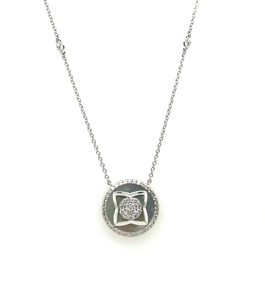0.43 Ctw 14kt White Gold Mother Of Pearl Geometric Necklace