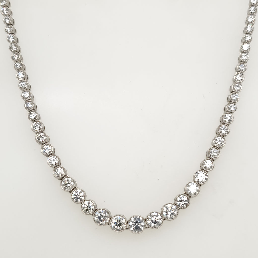 Platinum 11 Carat Total Weight Diamond Graduated Riviera Necklace 16.75""