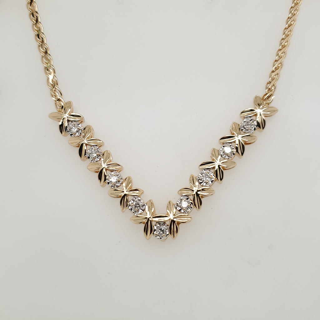 14kt Yellow Gold and Diamond V Shaped Necklace