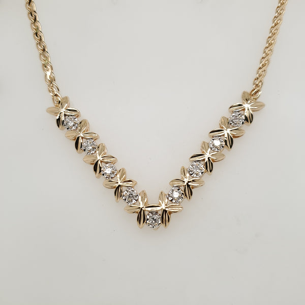 14kt Yellow Gold and Diamond V Shaped Necklace