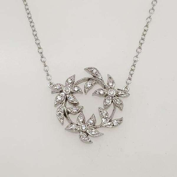 14Kt White Gold And Diamond Wreath Motif Necklace