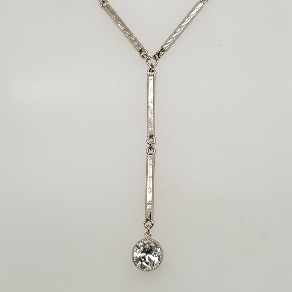 Art Deco 14kt White Gold and Diamond Y Necklace