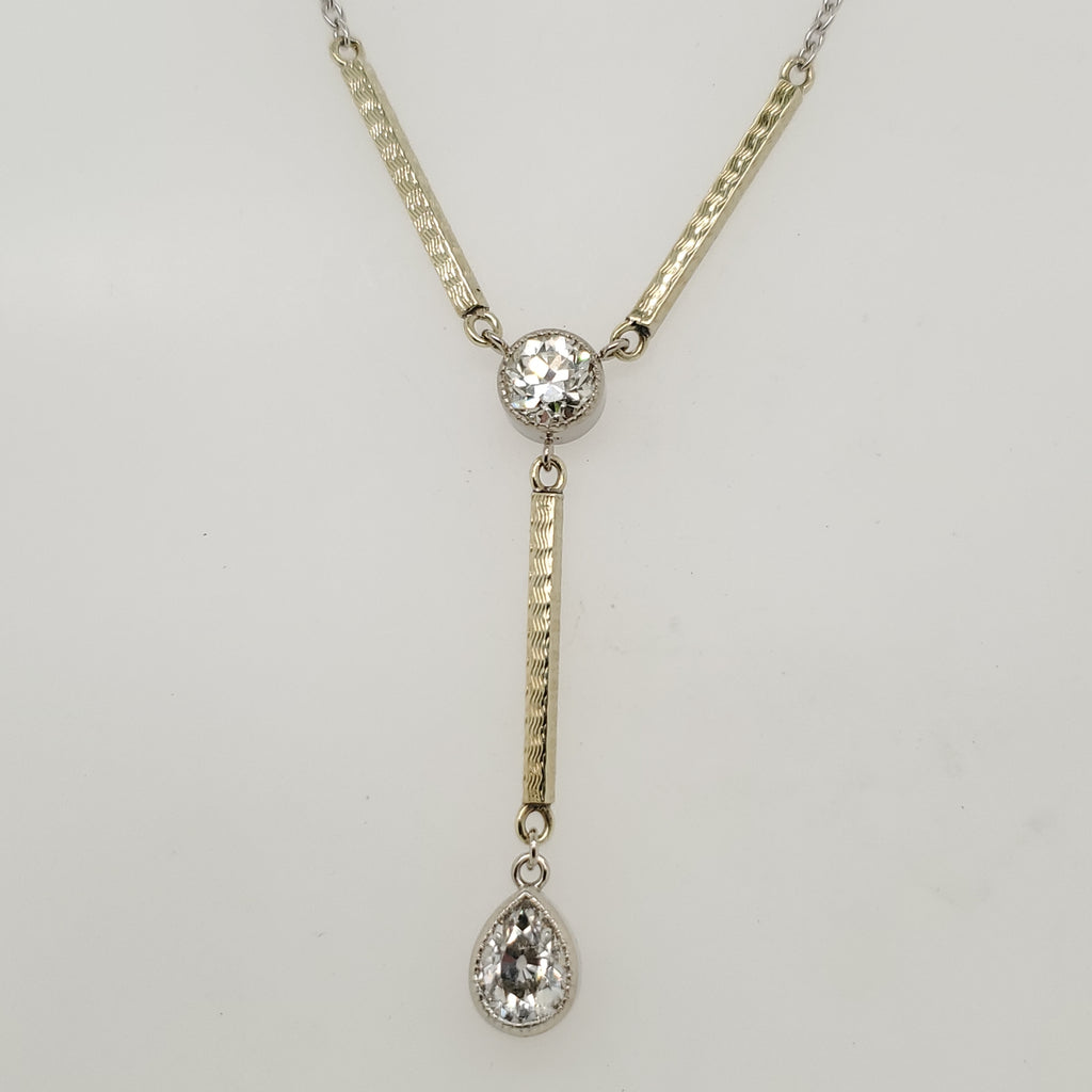 Art Deco 14kt White and Yellow Gold Diamond Y Necklace