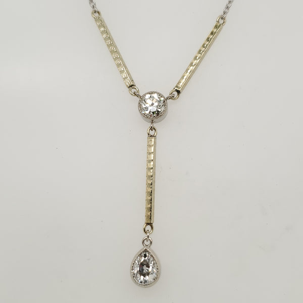 Art Deco 14kt White and Yellow Gold Diamond Y Necklace