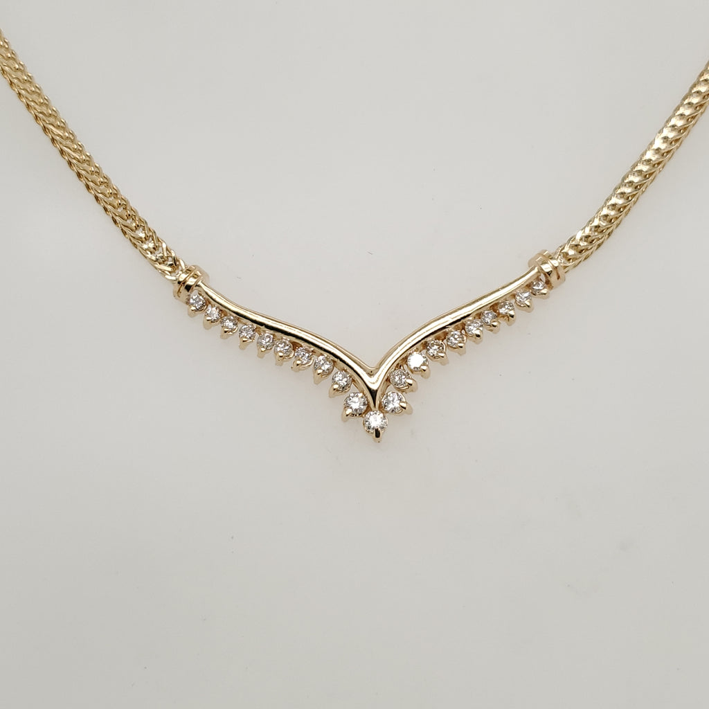 14kt Yellow Gold and Diamond V Shaped Necklace