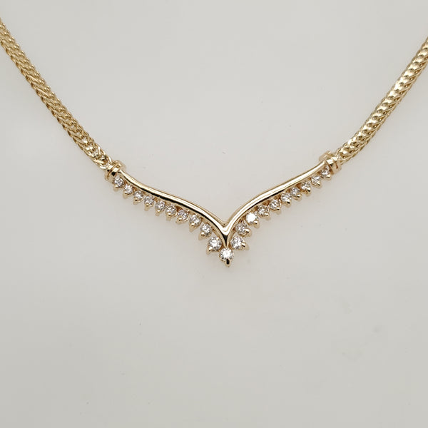 14kt Yellow Gold and Diamond V Shaped Necklace