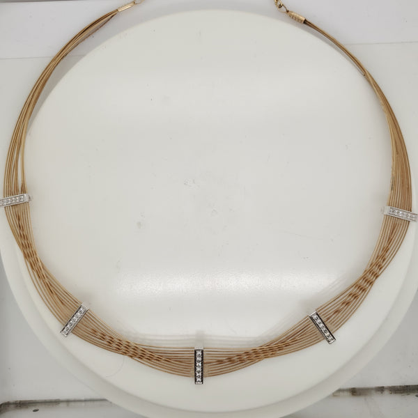 14kt Yellow gold and Diamond Woven design Drape Necklace