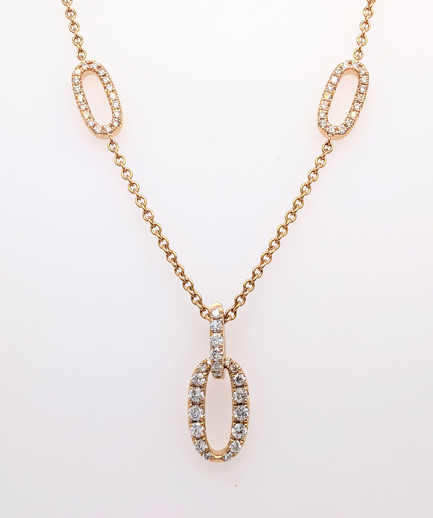 14K Yellow Gold Diamond Oval Link Station Necklace with Removable Oval Link Charm