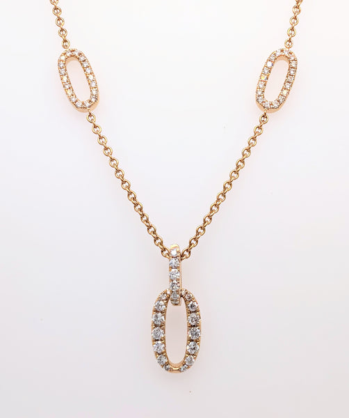 14K Yellow Gold Diamond Oval Link Station Necklace with Removable Oval Link Charm